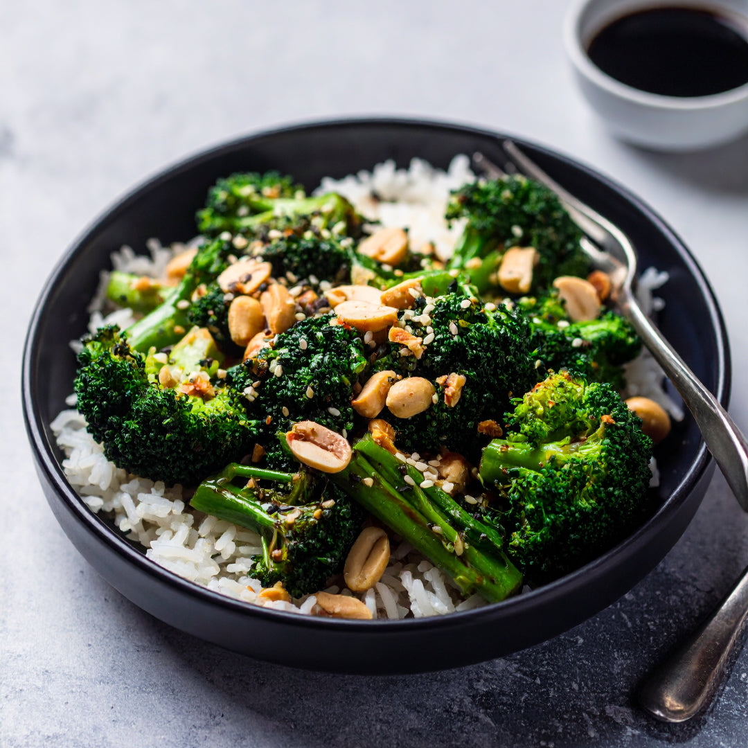 Charred Broccoli with Peanuts & Coconut Tahini